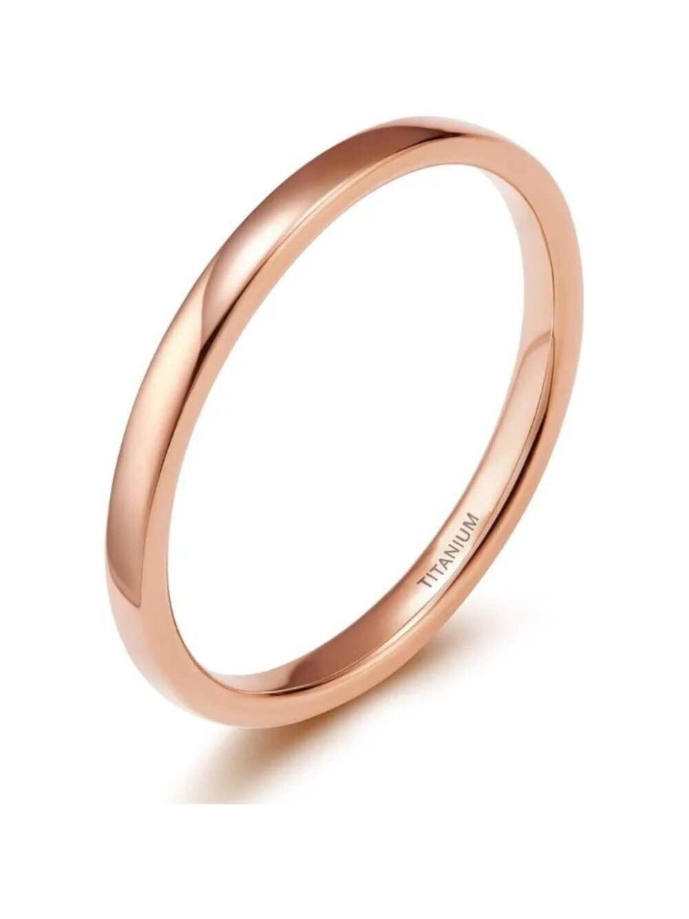 Rose Gold Titanium Plain Dome High Polished Wedding Band  Ring